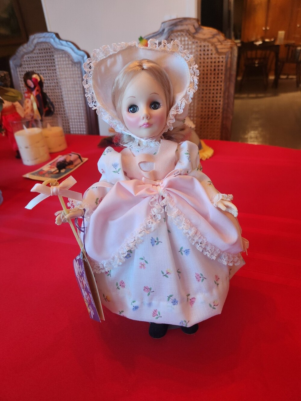 Porcelain Collectible Doll in Pink Floral Dress